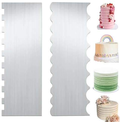 2-Pack Metal Cake Scraper, Stainless Steel Buttercream Smoother | Stainless Steel Cake Scraper, 22x7.7 cm, Double-Edged for Stripes, Buttercream Smoother, Home Baking Tool