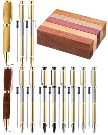 Tagtight Woodturning Pen Kits, inclusi kit di penne Slimline da 7 mm con blocco di legno per torni, penne a sfera girevoli realizzate in legno, penne vergini fai da te