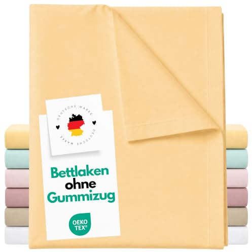 Carpe Sonno Bettlaken ohne Gummizug 140x250 cm Baumwolle – Gelb | Betttuch & Haustuch ohne Gummizug | auch als leichte Sommerdecke nutzbar | Leintuch aus 100 % Baumwolle | vielseitig