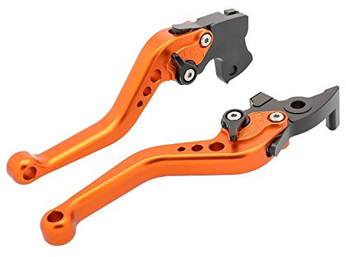 YJS Motorrad Kurzer Kupplungshebel und Bremshebel CNC verstellbar aus Aluminium für Motorrad Sport KTM 125 Duke 200 Duke 390 Duke 2012-2015 pair (KTM-R/KTM-L) SPL097 (Orange)