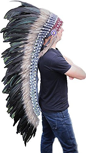 KARMABCN Z34 - Extra große Türkis Feder Kopfschmuck (43 Zoll lang) (Natural Rooster)