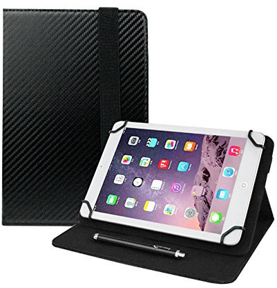 Emartbuy Housse Folio Coque Etui De Protection Universel 7 Pouces - 8 Pouces, Carbone Noir avec Stylet, Fentes pour Cartes Et Fonction Inclinable, Adaptée Aux Appareils Listés Ci-Dessous