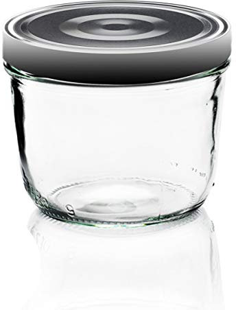 PEGANE Lot de 18 bocaux Terrines en Verre Transparent, capacité 230 ML, 67 x 82mm,Capsules argentés stérilisables 82mm avec Flip incluses - IRIOS -