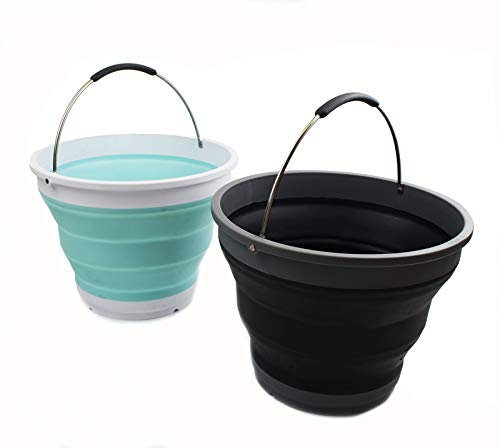 SAMMART 10L Faltbarer Plastikeimer - Eimer - Faltbare runde Wanne - tragbarer Angelwassereimer - 2-teiliges Kartonpaket