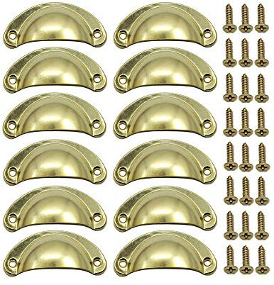 BOZONLI 12 Stück Muschelgriff Schubladen Griffe Vintage Muschelgriff Möbelgriffe für Schublade, Antik Schubladengriff mit Schrauben für Küche Kabinett Schubladen (Golden)