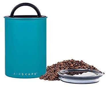 Planetary Design Airscape Stainless Steel Coffee Canister | Food Storage Container | Patented Airtight Lid | Push Out Excess Air and Preserve Freshness (Medium, Matte Turquoise
