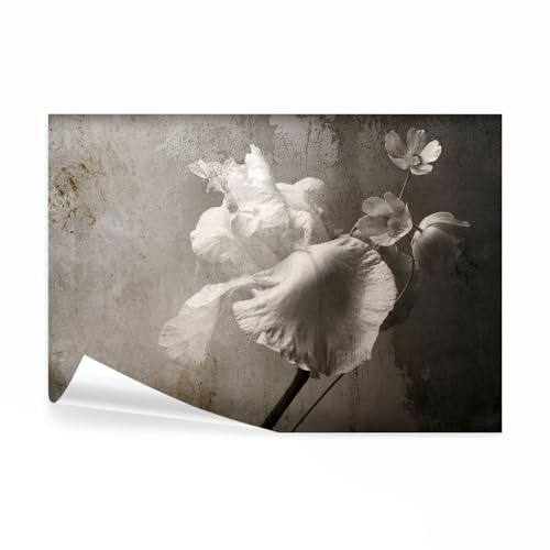 decomonkey Fototapete Blumen, 400x280 cm, Abstrakt Blumenmotiv Retro, Stein | Vintage, Steinwand, Grau, Schlafzimmer, Wohnzimmer, Design, Tapete, Fototapeten, Tapeten, Wandtapete, moderne, Wand