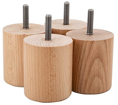 MOLLY MALOU 4 x M8 Wooden Natural Legs with four M8 D Nuts and four T Nuts For Tables Beds and other Furnitures 70mm