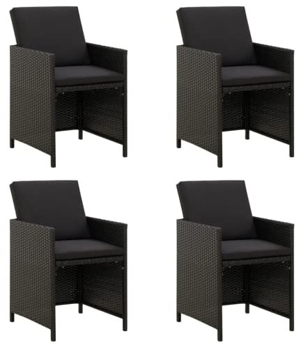 vidaXL Gartenstühle mit Kissen 4 Stk. Poly Rattan Schwarz