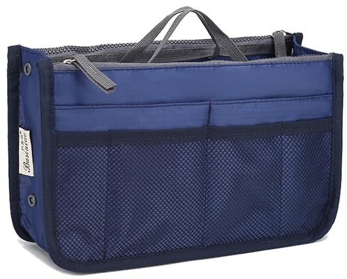 YUEMING Handtaschen Organiser, Einsatz Handtasche Geldbörse Organizer 13 Taschen Erweiterbar Liner Bag Pouch Reißverschluss Tote Organizer Wickeltasche Einsatz mit Griff 28x18x10cm