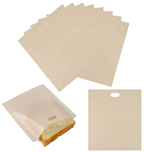8 Stück Toast Tüte, 19x17cm Wiederverwendbare Toasta Bags Sandwich Beutel Antihaftbeschichtete Tasche Hitzebeständig bis 260 ° C für Toaster Backofen Mikrowelle(Beige)