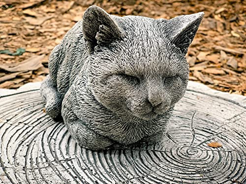 OLOMA Outdoor Concrete Cat Statue - Memorial Stone Garden Figure - Outdoor Memorial Gift