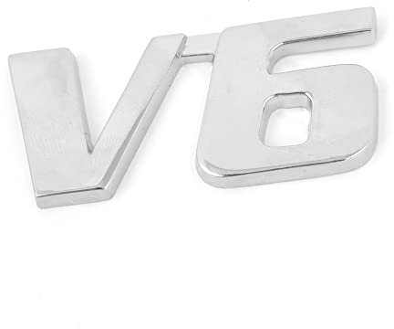 A ABSOPRO Selbstklebende V6 Form Auto Kühlergrill Emblem Abzeichen Dekortion Silberton