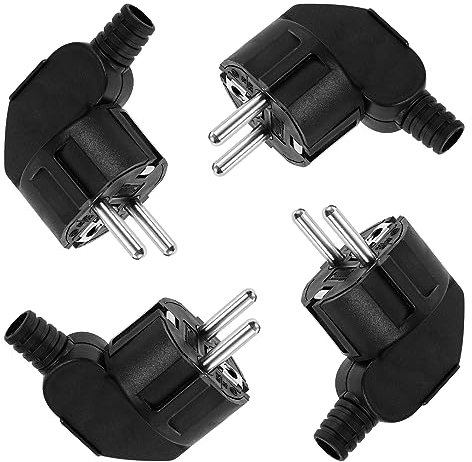 4 Piezas Enchufe Schuko Clavija Enchufe Schuko Macho 250V 16A Enchufe Macho Enchufe de Contacto a Tierra IP20 Protección Negro