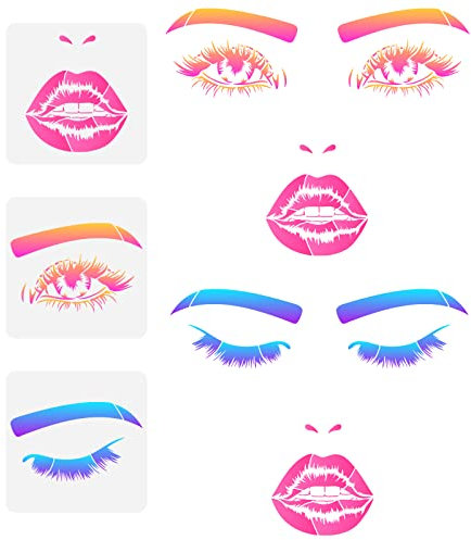 FINGERINSPIRE 3 Stück Lippen Augen Malschablonen 30x30 cm Gesichtsmerkmale Schablonen Geschlossene Augenschablone Mund Lippen Muster Zeichenvorlage Zum Zeichnen von Gesichtern Auf Wand Holzstoff