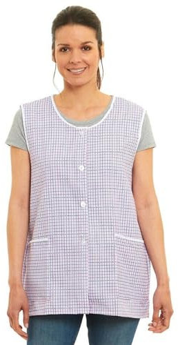 Ladies Dogtooth Buttons Through Design Piping Tabard Apron Overalls Front Pockets Stylish Tabards for Women Casual Aprons for Women to Use in Home Kitchen Restaurants Coffee Shops UK Made (Pink, M)