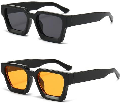 Rechteckige Vintage Sonnenbrille Damen-Y2k mit UV400 Schutz Trendige Quadratischem Rahmen Schwarz Orange