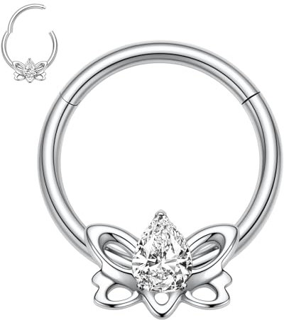 hengkaixuan 316L Chirurgenstahl Septumschmuck Silber Nasenring 16G Ohrringe Septum Clicker Ring Conch Piercin Schmuck Nahtloser Clicker Ring Rook Helix Knorpel Tragus Hoop Ohrringe 8mm(Lotus Shape)