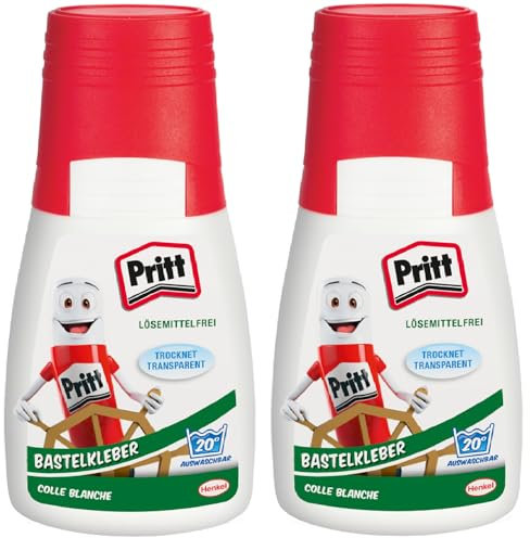Henkel Pritt 2 x 50 g, Multiuso ad Asciugatura Trasparente per la casa, la Scuola o L'Ufficio, Colla Artigianale Bianca per Bambini, Multicolore, 9H PAKC1X