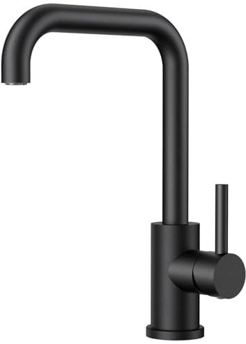 FORIOUS Kitchen Tap Black, Kitchen Sink Taps Mixer, 360 Swive Stainless Steel L Shaped Monobloc 1 Hole with Single Lever