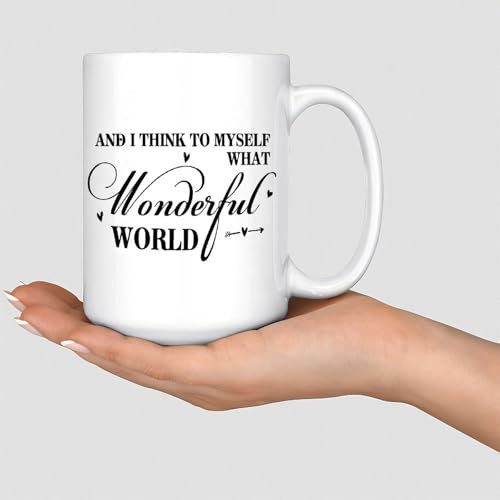 Lustige Tasse und I Think to Myself What A Wonderful World Kaffeetassen, personalisierbar, Keramikbecher, Geschenk für Mutter, Vater, Bestie Boys, 425 ml, Weiß
