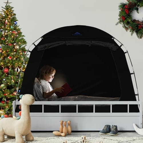 Verdunkelungszelt für Kinder und Erwachsene, CPC-zertifiziertes Betthimmel mit 4 Türen und atmungsaktiver großer Belüftungsöffnung Oben, langlebig und einfach aufzubauen (Anthrazit, Doppelbett)