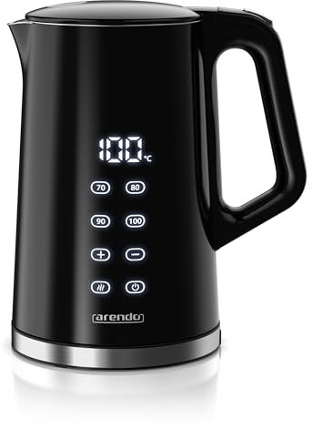 Arendo - digitaler Wasserkocher mit Temperatureinstellung - Edelstahl - Doppelwand Design Cool Touch - Display im Gehäuse - Kabellos - 2200 W - 1,7L – Überhitzungsschutz – Warmhaltefunktion – schwarz