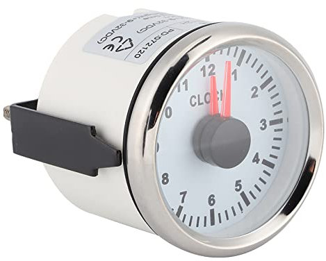 Calibro 'orologio da 52 Mm, Contaore Universale da 0 a 12 Ore con Retroilluminazione Rossa per Yacht e Barche per Auto - Quadrante Nero, Cornice Argento (Quadrante bianco