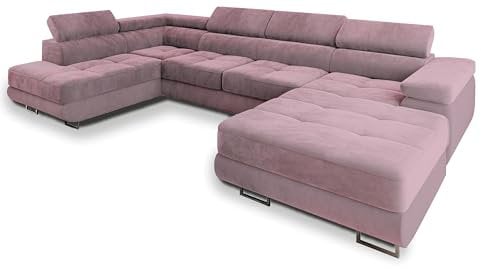Masseno Ecksofa CASONE L-S mit Schlaffunktion U-Form, Sofa mit Bettkasten, Wohnzimmersofa, Couch, Soffa, Bettsofa, Couchgarnitur- Rosa, Monolith 62