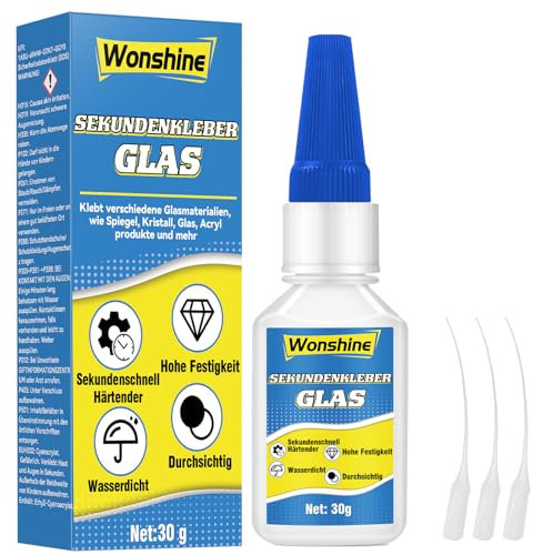 Colla per vetro trasparente resistente all'acqua, supercolla vetro con punta anti-essiccazione, colla per vetro, vetro acrilico, arte, specchio, cristallo e altro ancora, 30 g