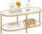 Yaheetech Glass Coffee Table, Oval Coffee Tables for Living Room, Modern 2-Tier Center Table with Storage Shelf & Metal Frame for Small Space, Office, Gold