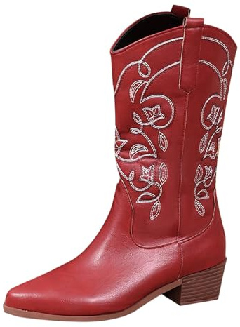 Stivali alti da donna in stile western, stivali alti al ginocchio, colore bianco, taglia 38, Rosso, 38 EU