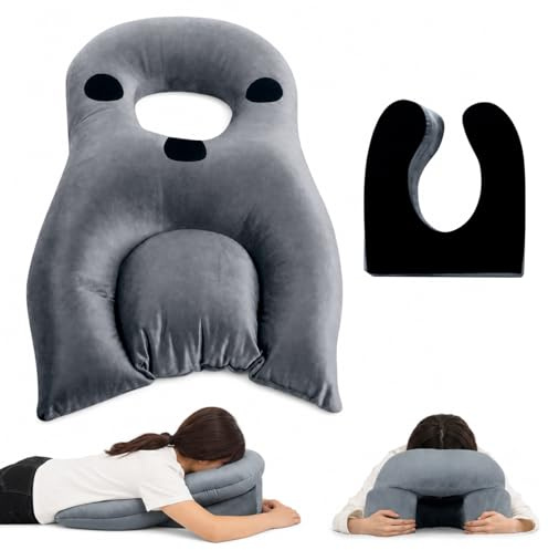 Piashow Almohada para dormir boca abajo, masaje reposacabezas para cama, almohada de recuperación con orificio para la cabeza, cojín de apoyo para después de los procedimientos, diseño transpirable