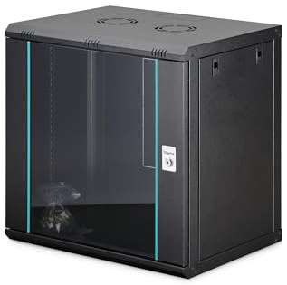 DIGITUS Netzwerkschrank – 19 Zoll 12HE – Unmontiert – Dynamic-N – Schwarz | 450 mm Tiefe – 320 mm Nutztiefe – Wandmontage – 60 kg Traglast – Glastür