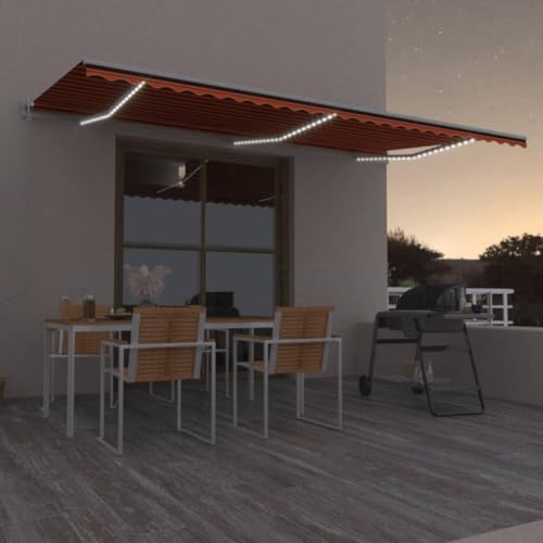 Runheo Automatische Gelenkarm Markise 600x300 cm mit LED Beleuchtung und Windsensor, wetterfester Sonnenschutz aus Polyester, elektrischer und manueller Betrieb