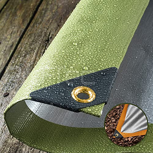270GSM Tarpaulin Extra Heavy Duty Builders Waterproof Ground Sheet Cover Green & Silver 10ft X 12ft (3m x 3.6m) - Green/Silver)