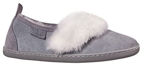Vanuba Cormo Handmade Damen Hausschuhe, Naturleder, 100% Schafwolle, Warme und Bequeme Hausschuhe 39 EU Leder Grau/Weiß