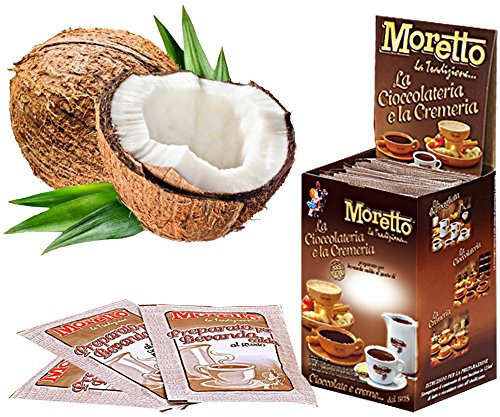 MORETTO preparato in polvere per cioccolata calda in tazza - gusto CIOCCOLATO e COCCO - 1 scatola con 12 bustine