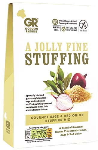 Gordon Rhodes' Gourmet Sage and Red Onion Stuffing Mix is Gluten Free and Easy to Prepare to Enhance Meat, Fish and Vegetable Dishes. Vegan Approved(1 x 125gm)