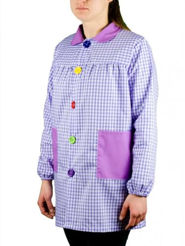 KLOTTZ Grembiule Scolastico a Quadri per Maestro Viola. L/XL (161-170cm)