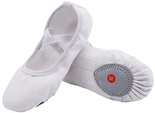 Zapatillas Danza Niñas Antideslizantes Calzado Ballet Respirable Lona Zapatos Bailarinas Cómodo Suela Partida Zapato Gimnasia Blanco 31