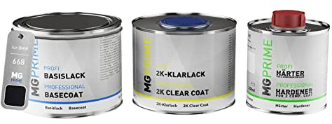 MG PRIME Autolack Set Dose spritzfertig für BMW 668 Schwarz II/Jet Black Basislack + 2K Klarlack 1,25L