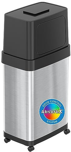 iTouchless de 18 Allons à Ouverture Double Poussée avec Roues et Filtre Anti-Odeurs Absorbx, Portes Battantes de 68 litres, Poubelle en Acier Inoxydable