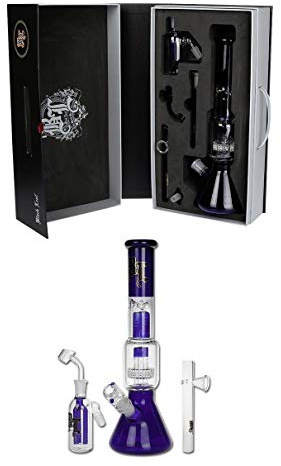 Black Leaf Öl-Bong, OiL-Rig, PERCOLATOR-Bong | 35 cm, NS 19/14 | BOROSILIKATGLAS | Kofferbong, Eisbong mit Vorkühler, Kawumm | von bong-discount
