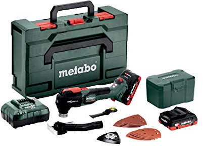 metabo MT18 LTX BL QSL - Multiherramienta inalámbrica (18 V, 20.000/min, oscilación, herramienta oscilante para serrar, lijar, raspar, sin escobillas, compatible con Starlock, incluye 2 baterías de