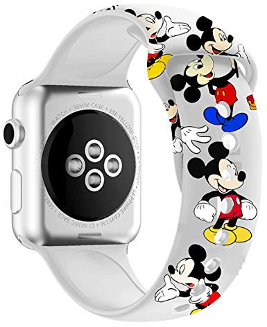 MIADEAL Mickey & Minnie Mouse Bands for Apple Watch, Fit All iWatch Series, 38mm/40mm/42mm/44mm (White 2, 38mm or 40mm)