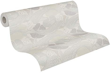 Livingwalls Vliestapete Metropolitan Stories asiatische Tapete mit Kois Mio Tokio 10,05 m x 0,53 m beige grau metallic 378596 37859-6