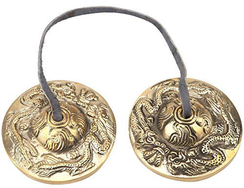 Campana de meditación tibetana hecha a mano de cobre, meditación tibetana, campana de cobre, campana de yoga tibetana en relieve, meditación, campana de yoga con budista, los ocho símbolos (Dragones)