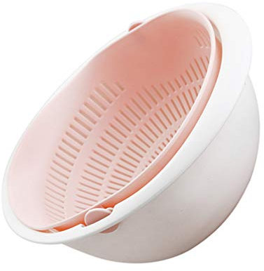 Cabilock Rose Double Couche Cuisine Passoire Ensemble Tournant en Plastique Pâtes Passoire Fruits Bol Passoires Grand Double Couche Vidange Bol Lavage des Légumes Panier