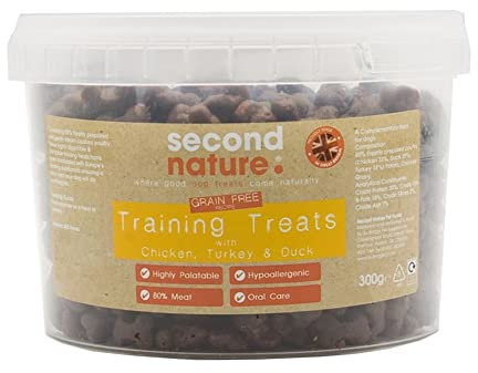 Second Nature High Meat Grain Free Dog Training Treats: Chicken, Turkey & Duck 300g - Natural Puppy Treats & Healthy Dog Treats for Small Dogs & Large Dogs